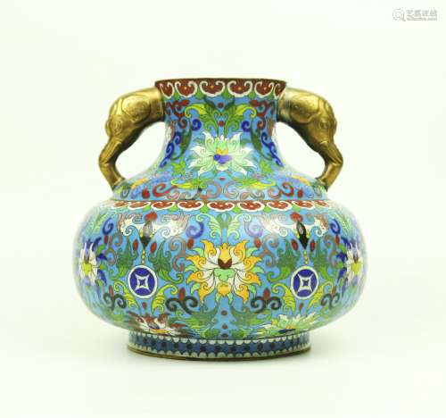 A Chinese Cloisonné Vase with Double Ears