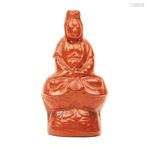 A Chinese Coral Glazed Porcelain Buddha