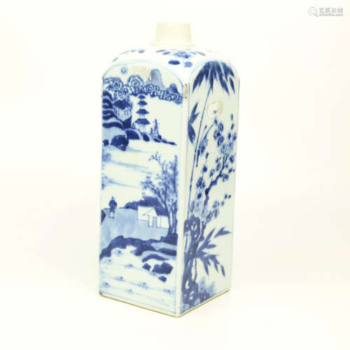 A Chinese Blue and White Porcelain Square Vase