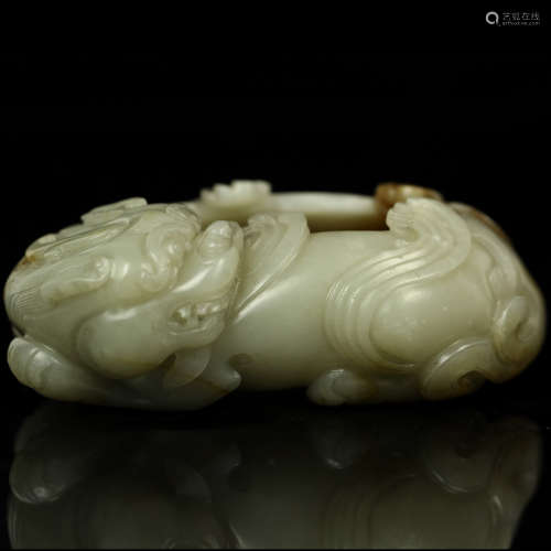 A Chinese Carved Jade Brush Washer with Jade Shape