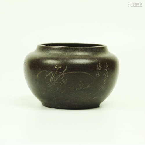A Chinese Carved Zisha Water Pot