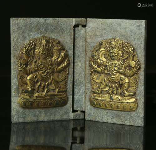 Two Pieces of Chinese Gilt Bronze Buddha