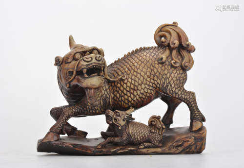 A Chinese Carved Shoushan Stone Decoration with Foo-Dog Shape