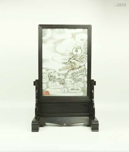 A Chinese Famille-Rose Porcelain Screen