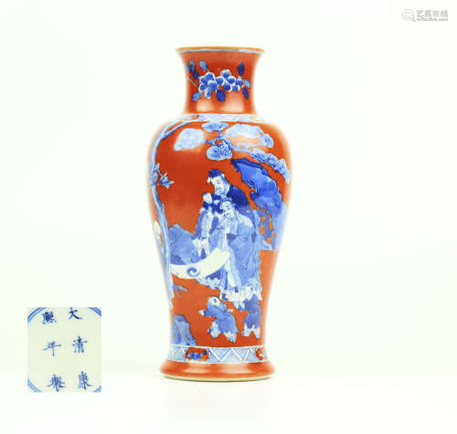 A Chinese Red Ground Blue and White Porcelain Vase