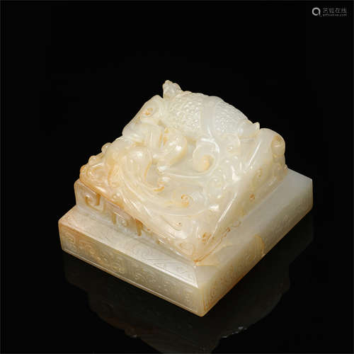 CHINESE WHITE JADE DRAGON SEAL