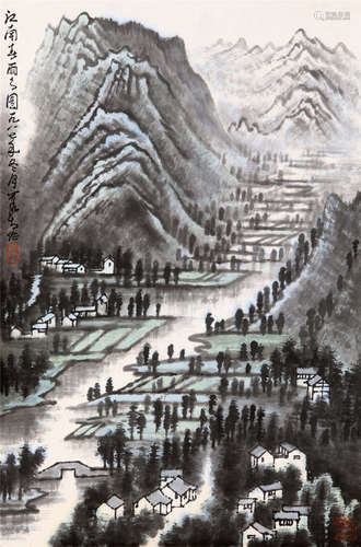 CHINESE SCROLL PAINTING OF MOUNTAIN VIEWS BY LI KERAN