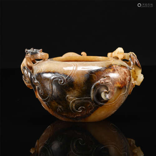 CHINESE JADE DRAGON HANDLE WATER POT