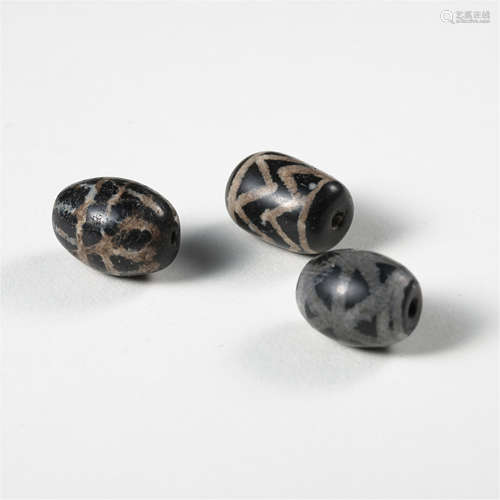 THREE CHINESE DZI BEADS TANG DYNASTY