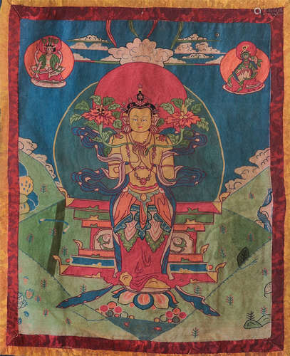 TIBETAN EMBROIDERY THANGKA OF STANDING BUDDHA