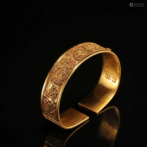 CHINESE PURE GOLD ENGRAVED BANGLE QING DYNASTY