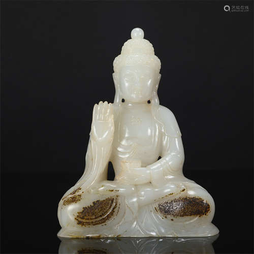 CHINESE WHITE JADE SEATED BUDDHA