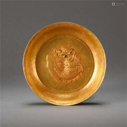 CHINESE PURE GOLD DRAGON DISH LIAO DYNASTY