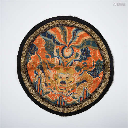 CHINESE EMBROIDERY DRAGON MANDERIAN OFFICIAL ROUND RAND BADGE