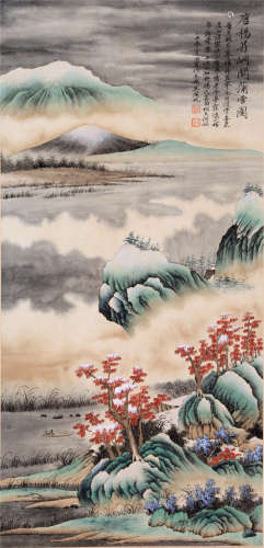 CHINESE SCROLL PAINTING OF MOUNTAIN VIEWS BY WU HUFAN