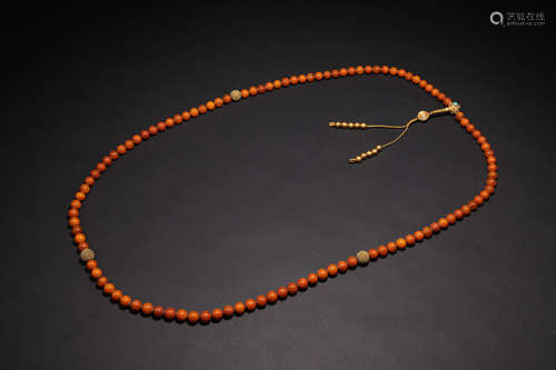 CHINESE HONEY AMBER GOLD BEAD BUDDHIST NECKLACE