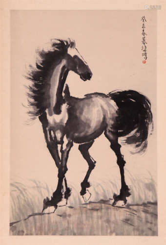 CHINESE SCROLL PAINTING OF HORSE BY XU BEIHONG