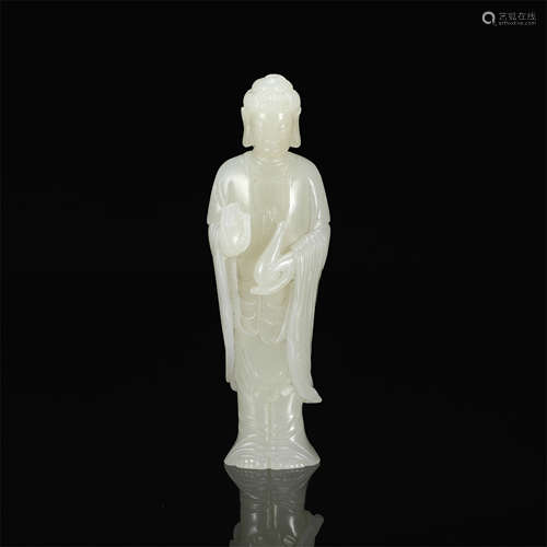 CHINESE WHITE JADE STANDING BUDDHA