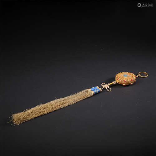 CHINESE PURE GOLD WEAVEN CORAL ENAMEL INCENSE CAGE