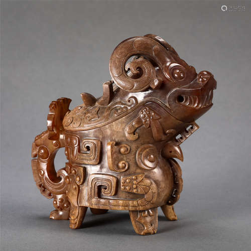 CHINESE ANCIENT JADE BEAST SHAPED INCENSE CAGE HAN DYNASTY