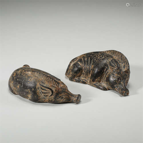 TWO CHINESE STONE PIGS TANG DYNASTY