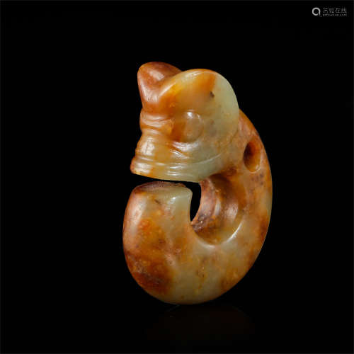 CHINESE ANCIENT JADE CIRCLE PIG-HEAD DRAGON