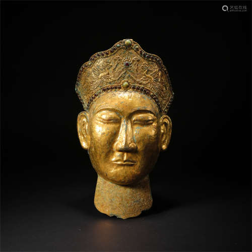 CHINESE GILT BRONZE MASK LIAO DYNASTY