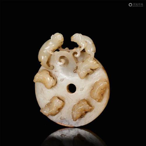 CHINESE ANCIENT JADE BEAST BI DISK HAN DYNASTY