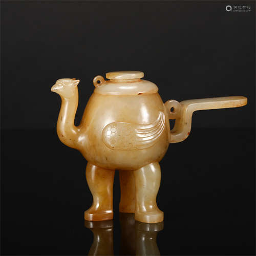 CHINESE ANCIENT JADE BIRD SHAPED TRIPLE FEET CENSER