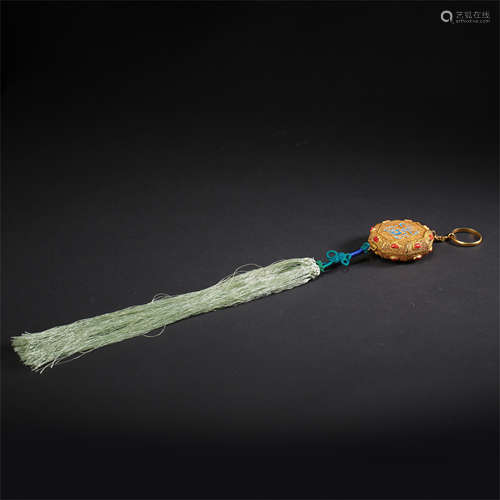 CHINESE PURE GOLD WEAVEN CORAL ENAMEL INCENSE CAGE