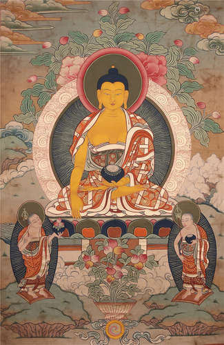 TIBETAN THANGKA OF SEATED BUDDHA