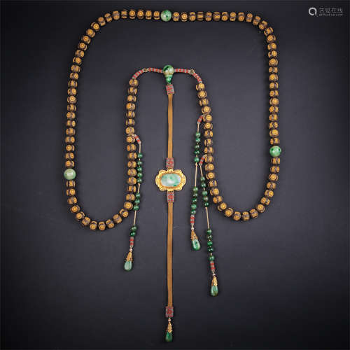 CHINESE GILT SILVER AGALWOOD BEAD CHAOZHU COURT NECKLACE