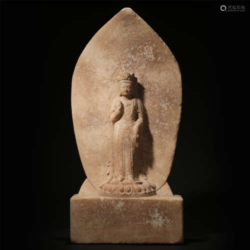 CHINESE ALABASTER STANDING BUDDHA TANG DYNASTY