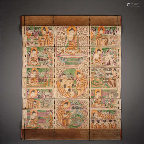 CHINESE FOLD BOOKLET PAINTING OF BUDDHIST RELIGIOUS ASSEMBLY