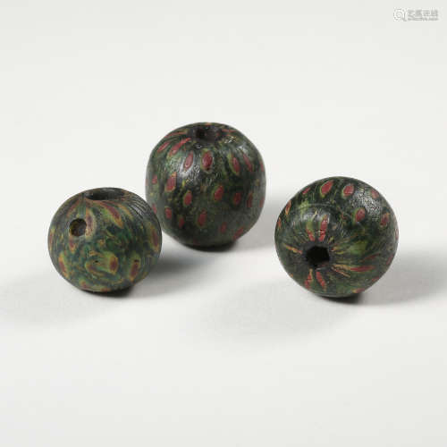 THREE CHINESE GLASS BEADS SHANG DYNASTY