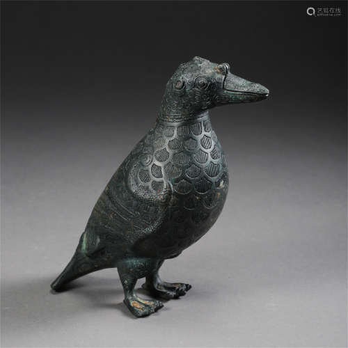 CHINESE ANCIENT BRONZE BIRD INCENSE CAGE