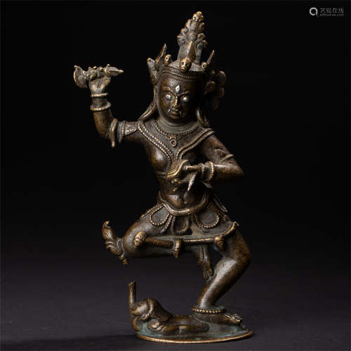 TIBETAN GILT BRONZE STANDING GUARDIAN