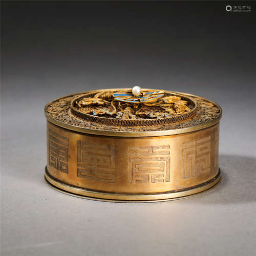 CHINESE GILT SILVER ENAMEL ROUND BOX