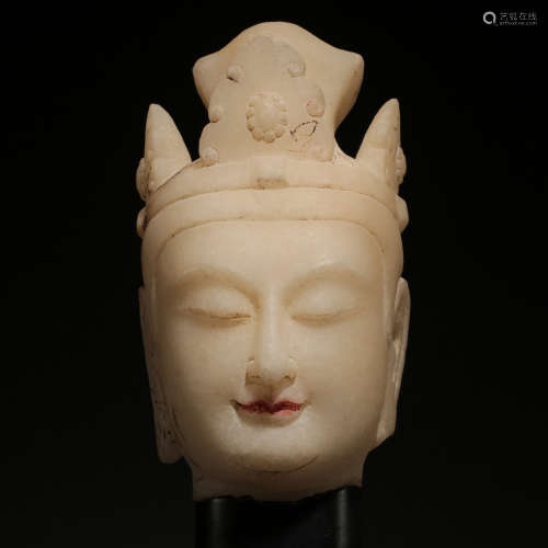 CHINESE ALABASTER GUANYIN HEAD TAND DYNASTY