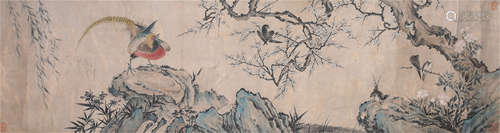 CHINESE HAND SCROLL PAINTING OF BIRD AND FLOWER