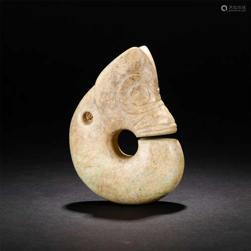 CHINESE ANCIENT JADE PIG-HEAD DRAGON