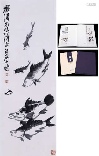 CHINESE SCROLL PAINTING OF FISH BY QI BAISHI WITH PUBLICATION