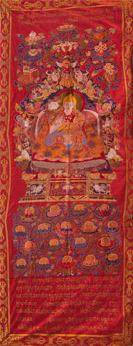 TIBETAN EMBROIDERY THANGKA OF SEATED BUDDHA TAPESTRY