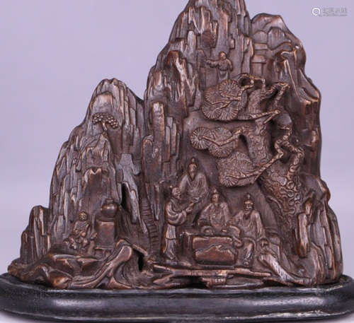 A CHENXIANG WOOD CARVED LANDSCAPE SHAPED PENDANT