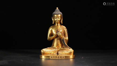 A GILT BRONZE CASTED SAKYAMUNI BUDDHA