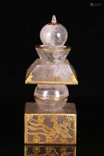 A CRYSTAL CARVED RELIC STUPA