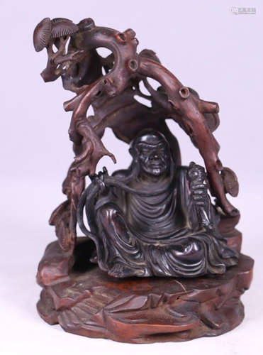 A ZITAN WOOD CARVED LUOHAN BUDDHA