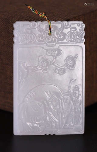 A HETIAN JADE CARVED STORY PATTERN PENDANT