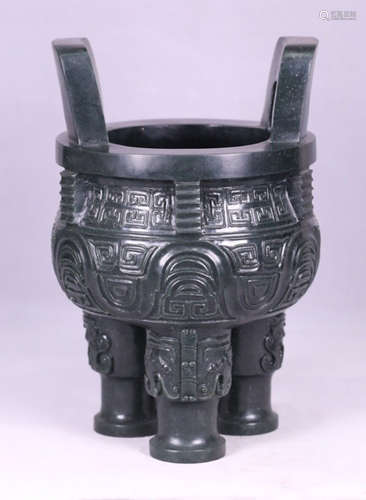 A HETIAN JADE CARVED BEAST PATTERN TRIPOD CENSER