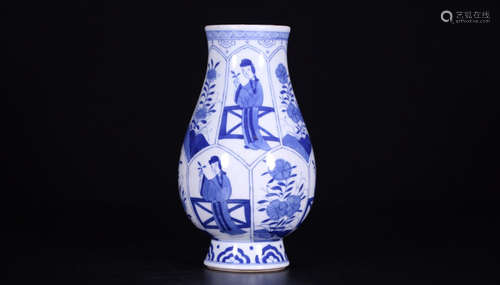 A WHITE&BLUE GLAZE CASTED ZHI VASE